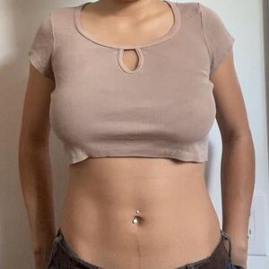 Brandy Melville Tan Crop Top with Keyhole Detail